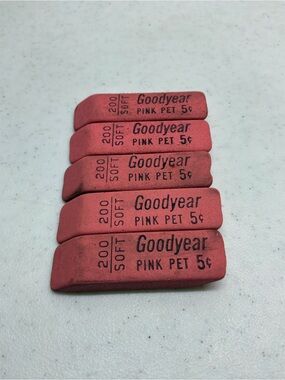 Vintage Goodyear Pink Pet Erasers Soft 200 Set of 5